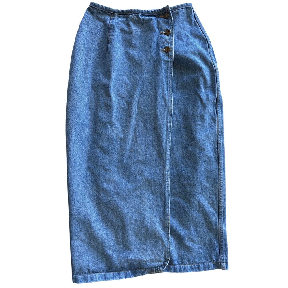 Vintage Be Bop Denim Wrap Skirt Women’s Size 11 Light Wash Button Front USA Made